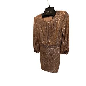 V Camuto Sequins Long Sleeve Ruched Waist Dress Holiday Party New Year Size 0